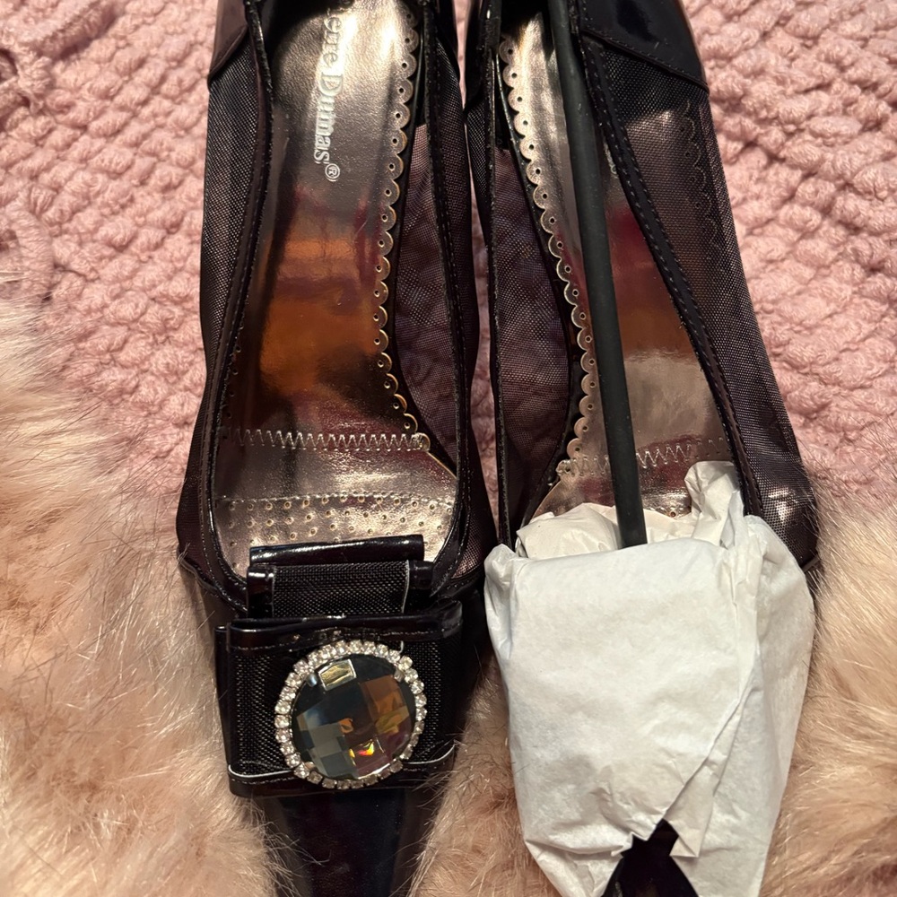 New Pierre Dumas Black Heels with Crystal Accent